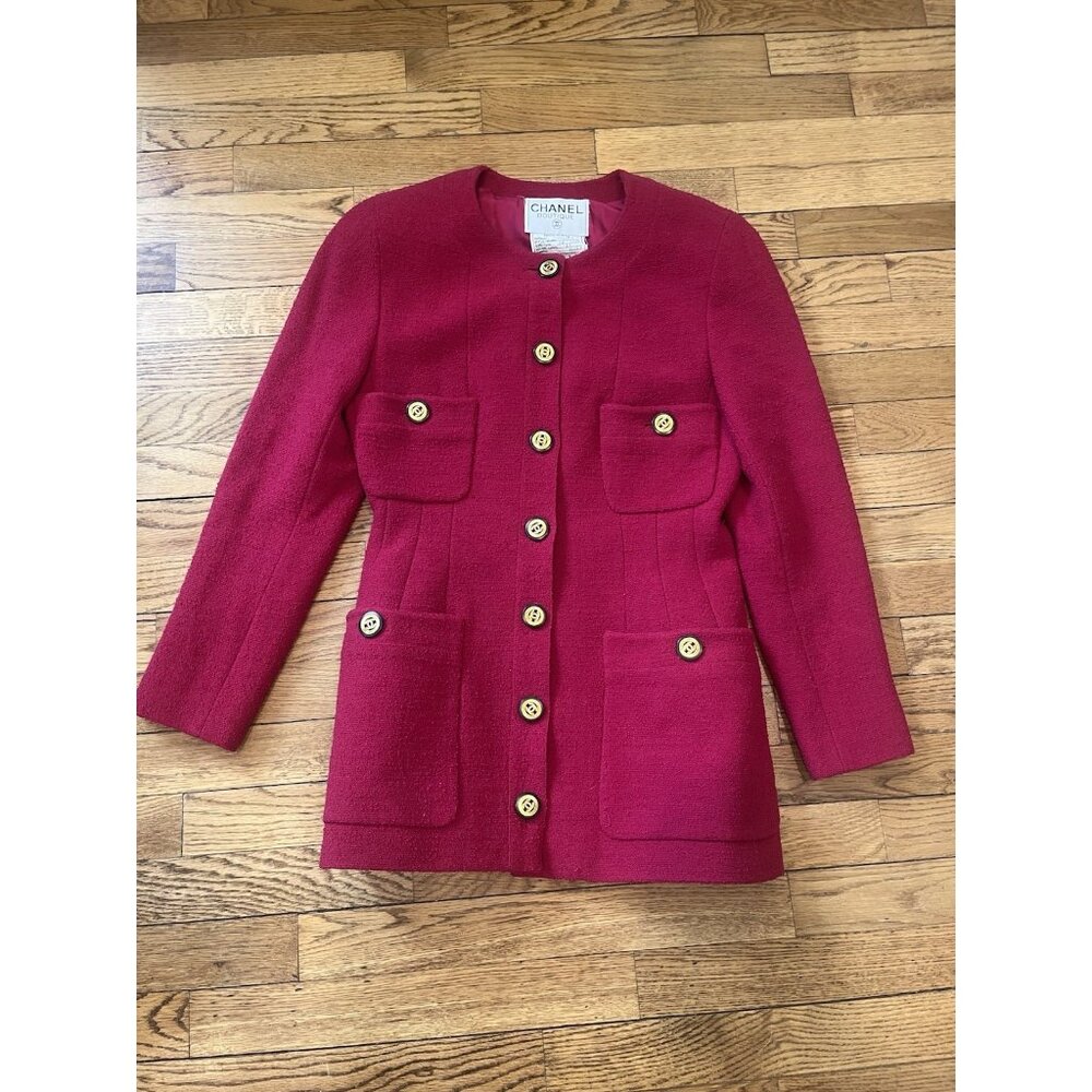 Chanel Boutique Red Vintage Coat/Blazer Wool/Nylon, Interior Silk Size 38 France